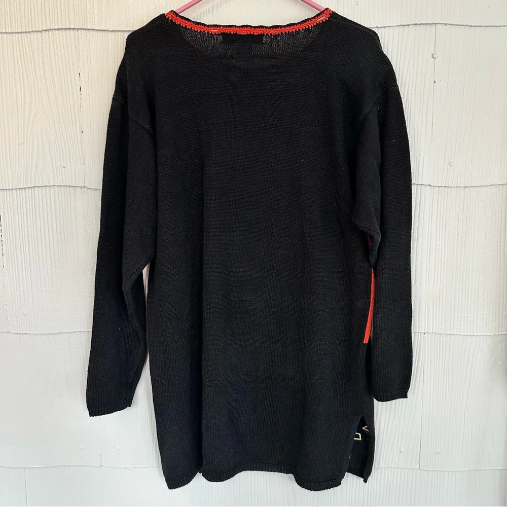 Vintage Arriviste Cotton Ramie Halloween Sweater Black Orange Decorative Large - Picture 3 of 3